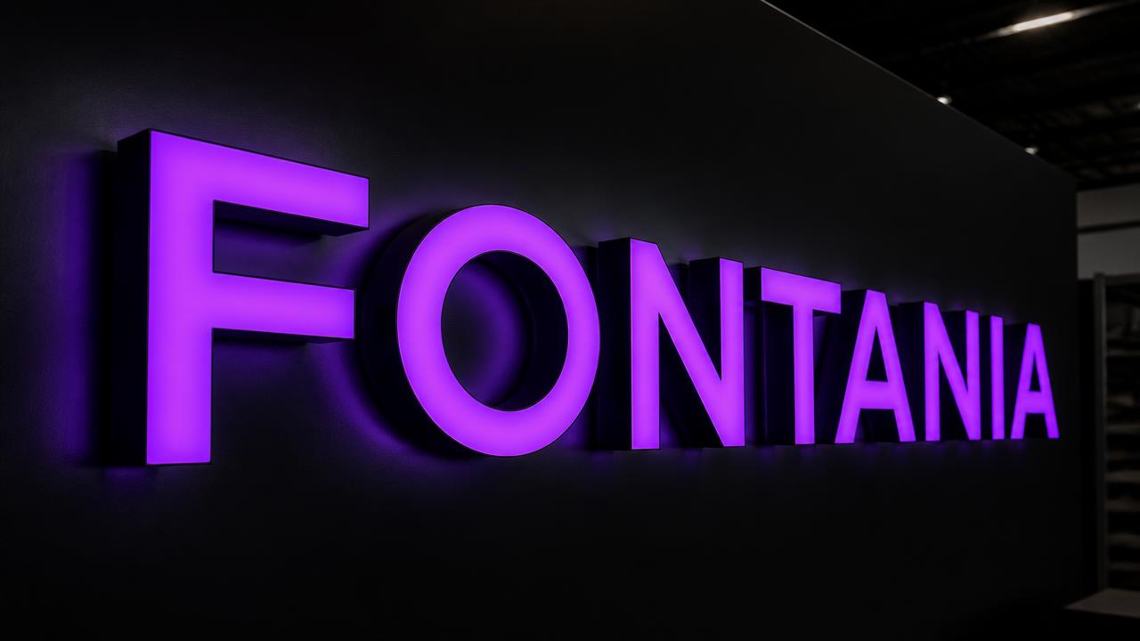 Letras luminosas 3D con luz LED morada sobre fondo negro